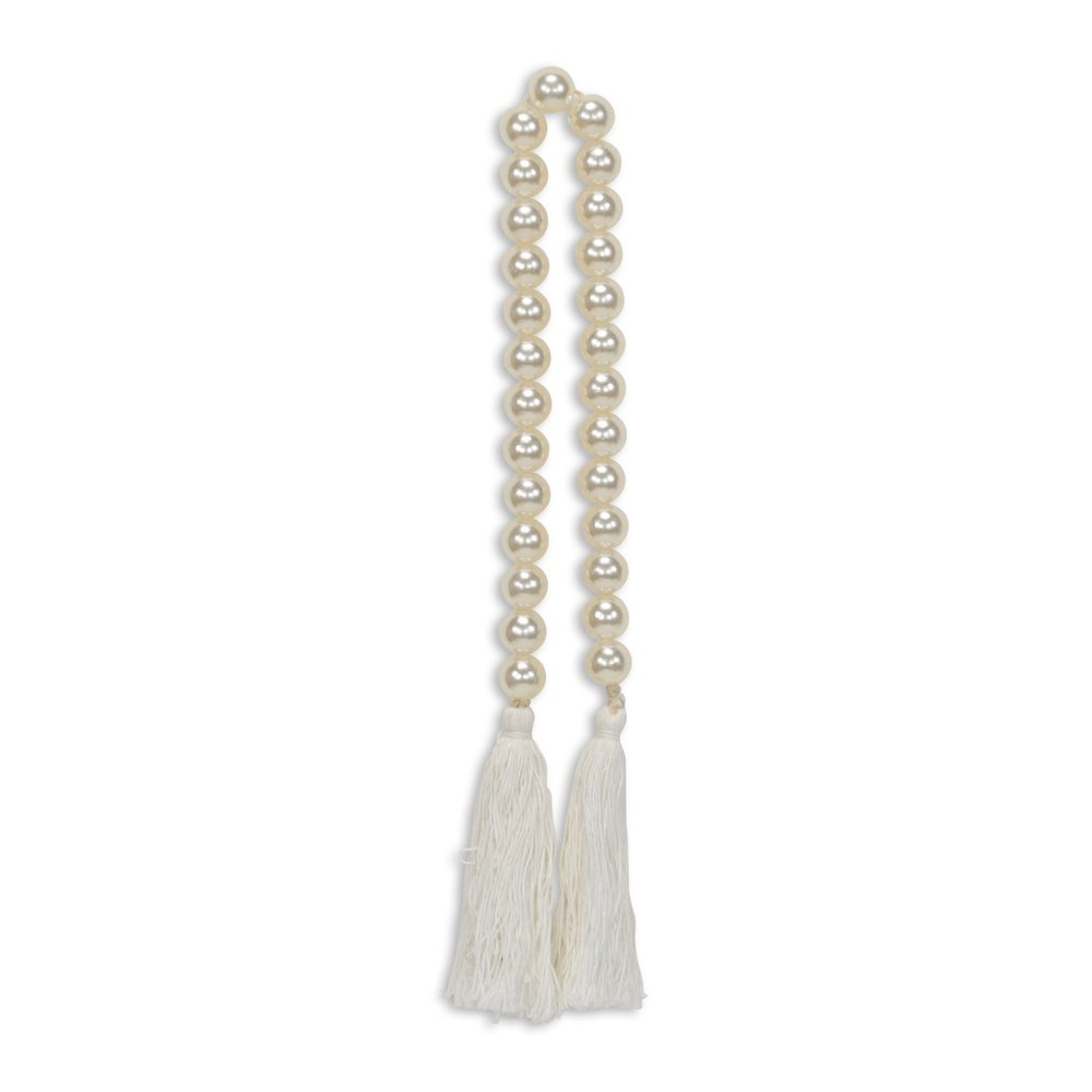 24" White Pearl Beads Decorative Tassel HomeRoots