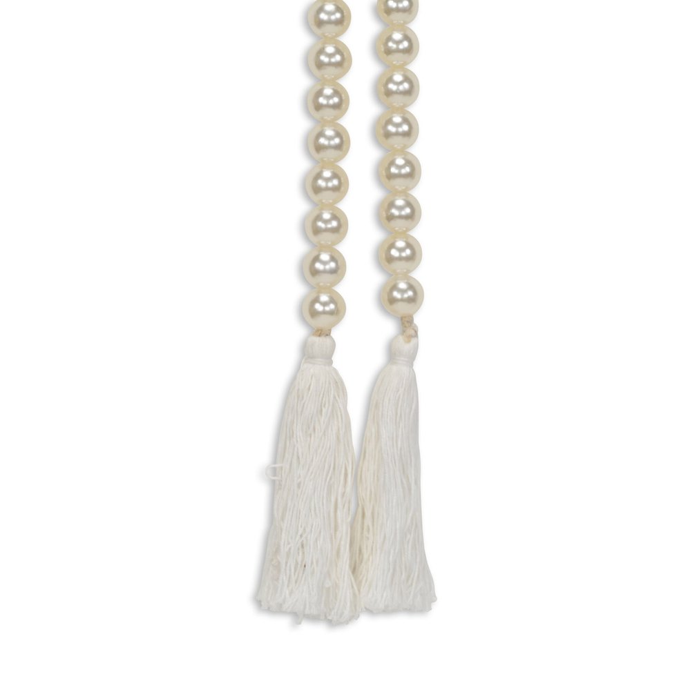 24" White Pearl Beads Decorative Tassel HomeRoots
