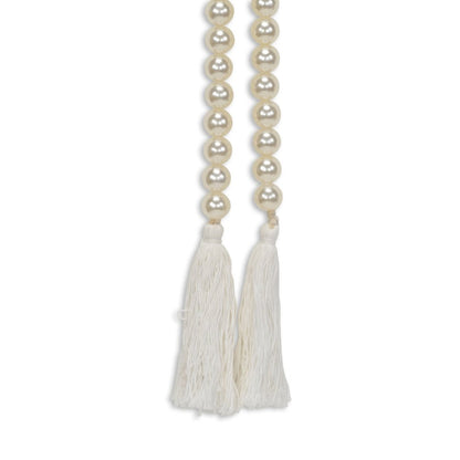 24" White Pearl Beads Decorative Tassel HomeRoots
