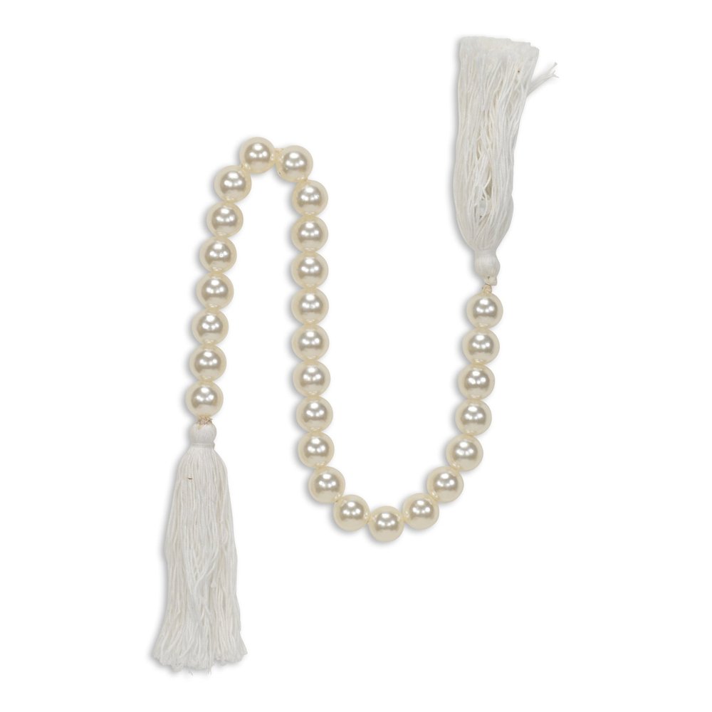 24" White Pearl Beads Decorative Tassel HomeRoots