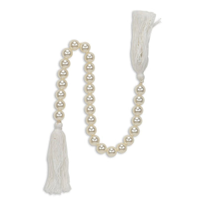 24" White Pearl Beads Decorative Tassel HomeRoots