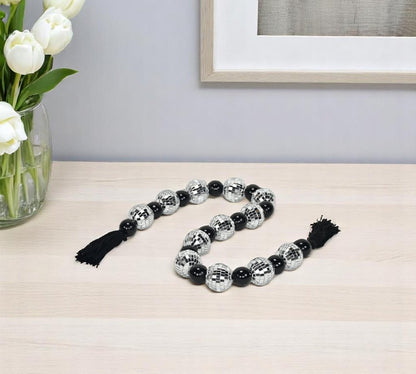 48" Black And Silver Bling Bling Beads Decorative Tassel HomeRoots