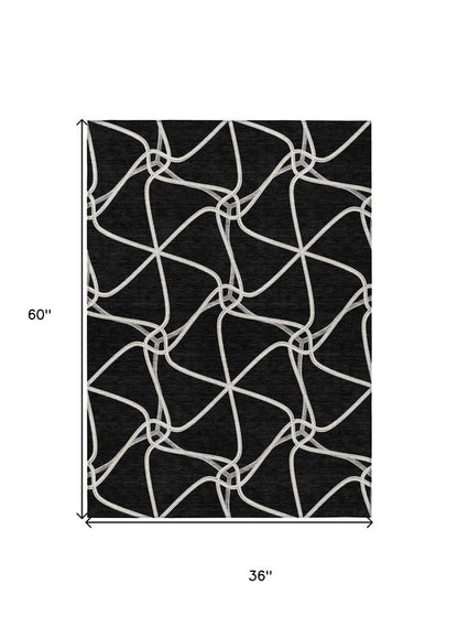 3' X 5' Black And Ivory Geometric Washable Indoor Outdoor Area Rug HomeRoots