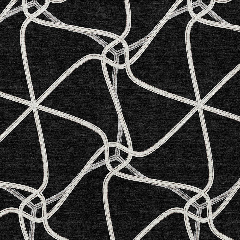 3' X 5' Black And Ivory Geometric Washable Indoor Outdoor Area Rug — view 6