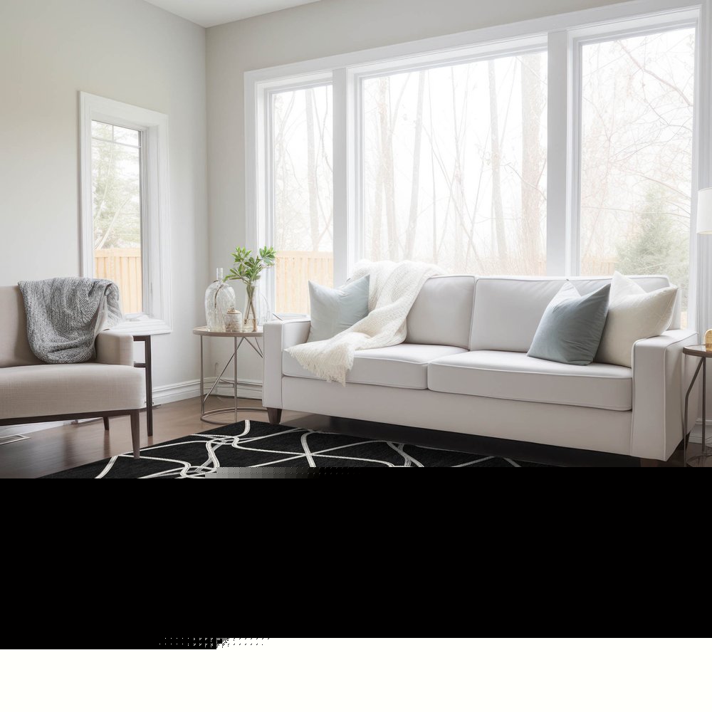3' X 5' Black And Ivory Geometric Washable Indoor Outdoor Area Rug HomeRoots