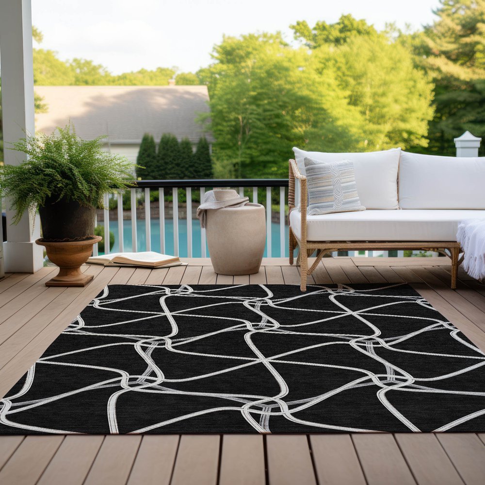 3' X 5' Black And Ivory Geometric Washable Indoor Outdoor Area Rug HomeRoots