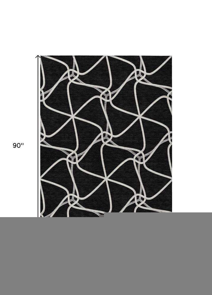 3' X 5' Black And Ivory Geometric Washable Indoor Outdoor Area Rug — view 43