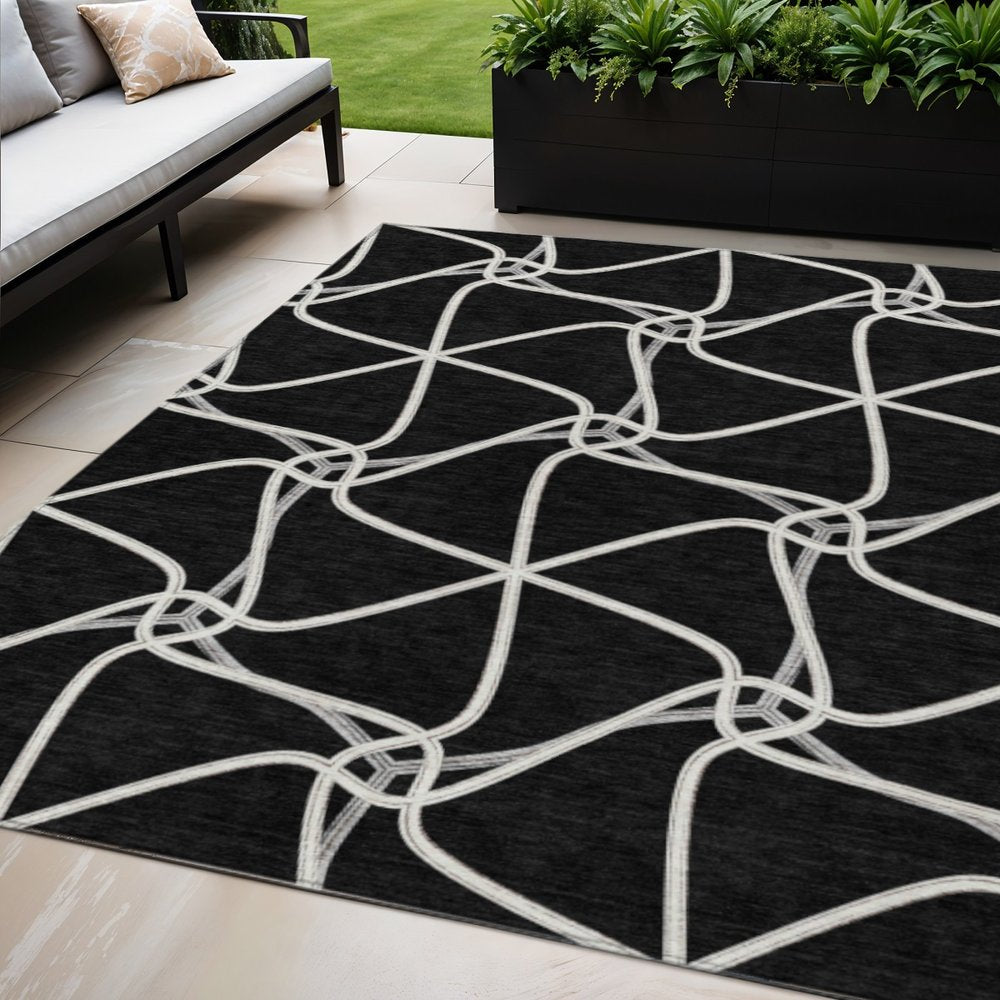 3' X 5' Black And Ivory Geometric Washable Indoor Outdoor Area Rug — view 23