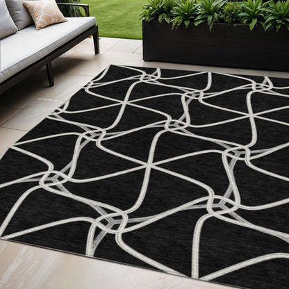3' X 5' Black And Ivory Geometric Washable Indoor Outdoor Area Rug HomeRoots