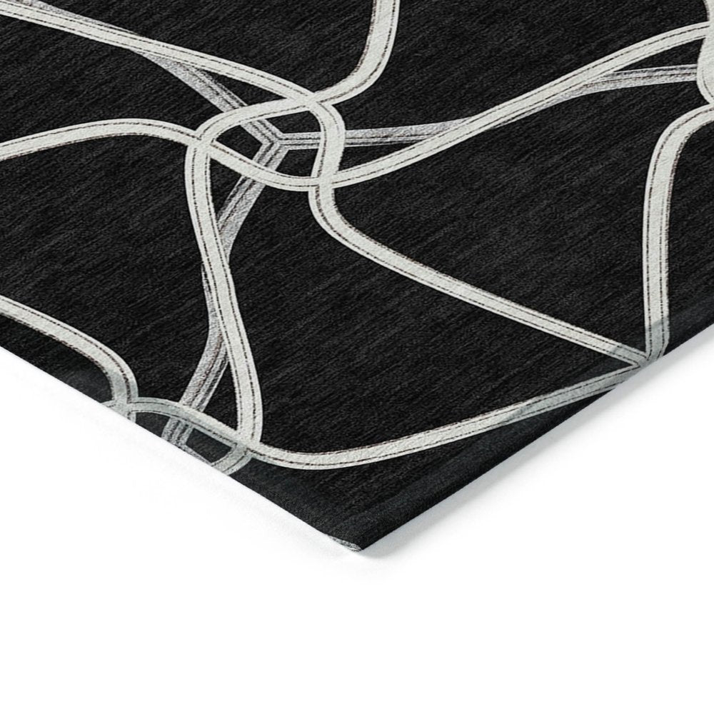 3' X 5' Black And Ivory Geometric Washable Indoor Outdoor Area Rug — view 36