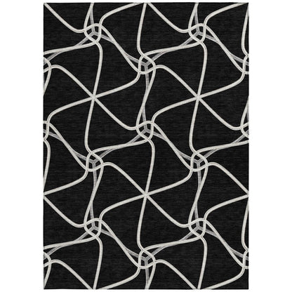 3' X 5' Black And Ivory Geometric Washable Indoor Outdoor Area Rug HomeRoots