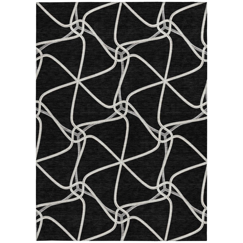3' X 5' Black And Ivory Geometric Washable Indoor Outdoor Area Rug — view 28