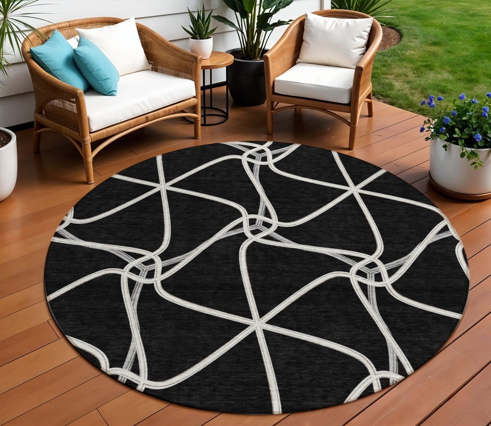 3' X 5' Black And Ivory Geometric Washable Indoor Outdoor Area Rug HomeRoots