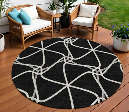 3' X 5' Black And Ivory Geometric Washable Indoor Outdoor Area Rug HomeRoots