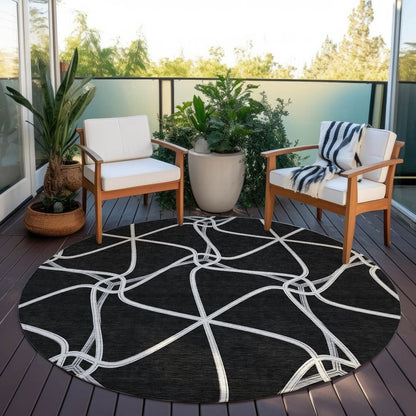 3' X 5' Black And Ivory Geometric Washable Indoor Outdoor Area Rug HomeRoots