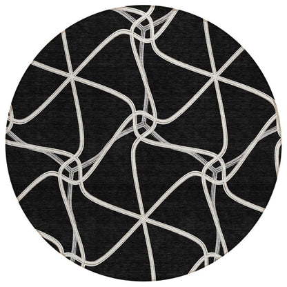 3' X 5' Black And Ivory Geometric Washable Indoor Outdoor Area Rug HomeRoots