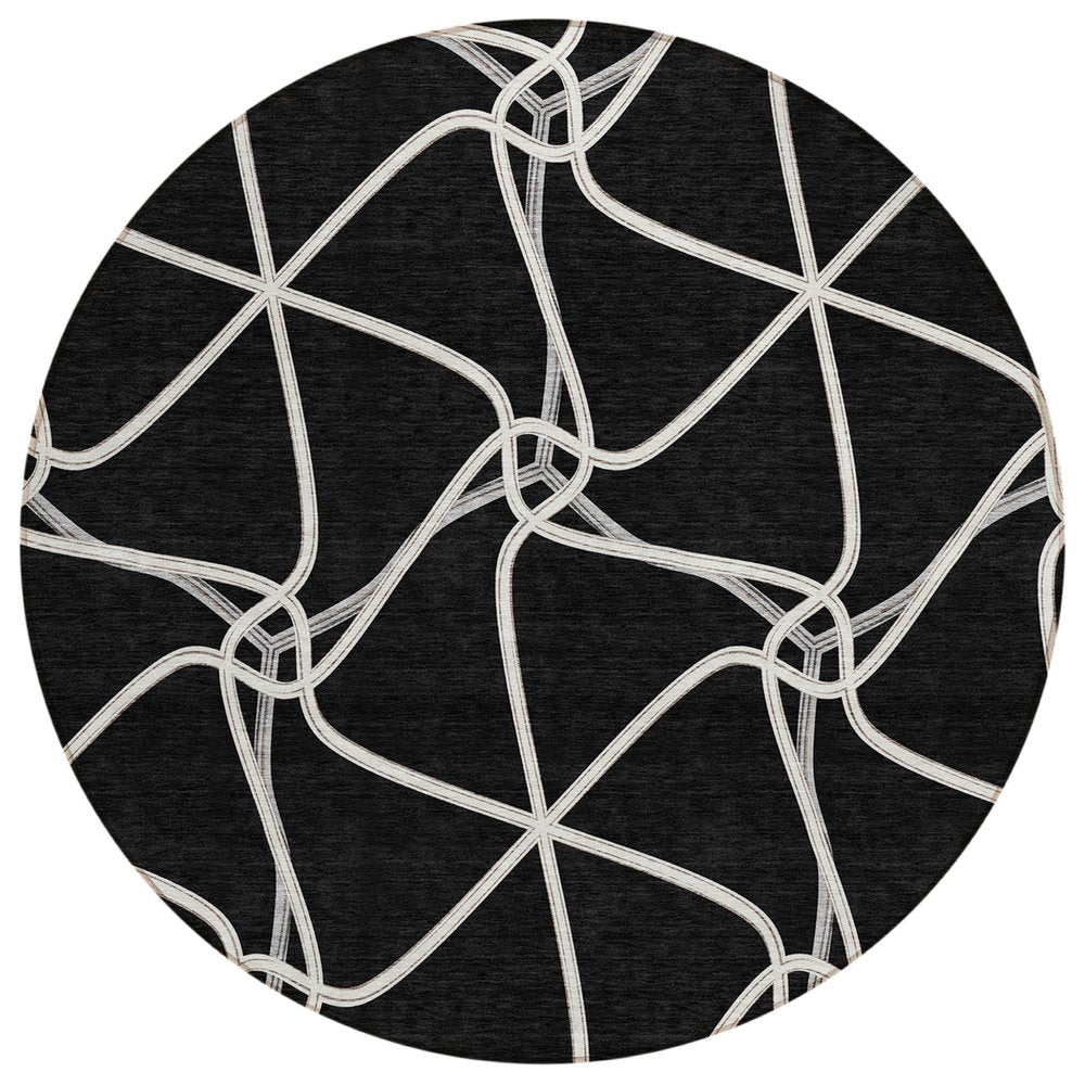 3' X 5' Black And Ivory Geometric Washable Indoor Outdoor Area Rug — view 52