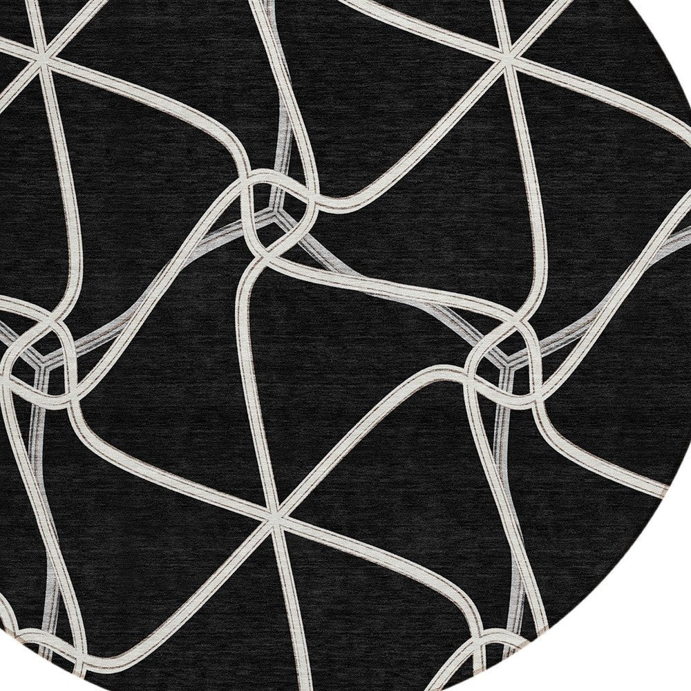 3' X 5' Black And Ivory Geometric Washable Indoor Outdoor Area Rug — view 47
