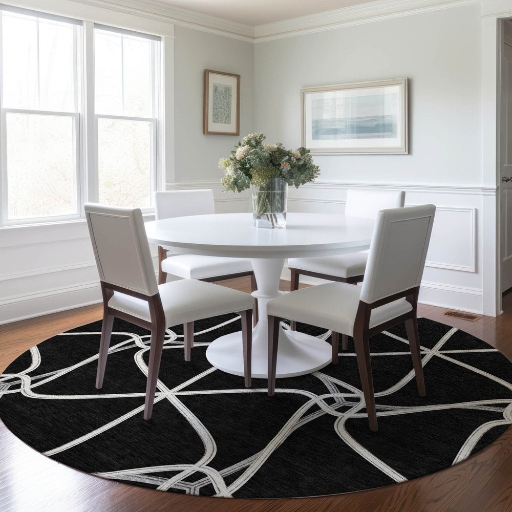 3' X 5' Black And Ivory Geometric Washable Indoor Outdoor Area Rug — view 50