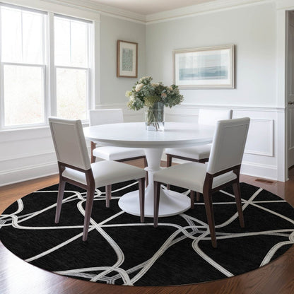 3' X 5' Black And Ivory Geometric Washable Indoor Outdoor Area Rug HomeRoots