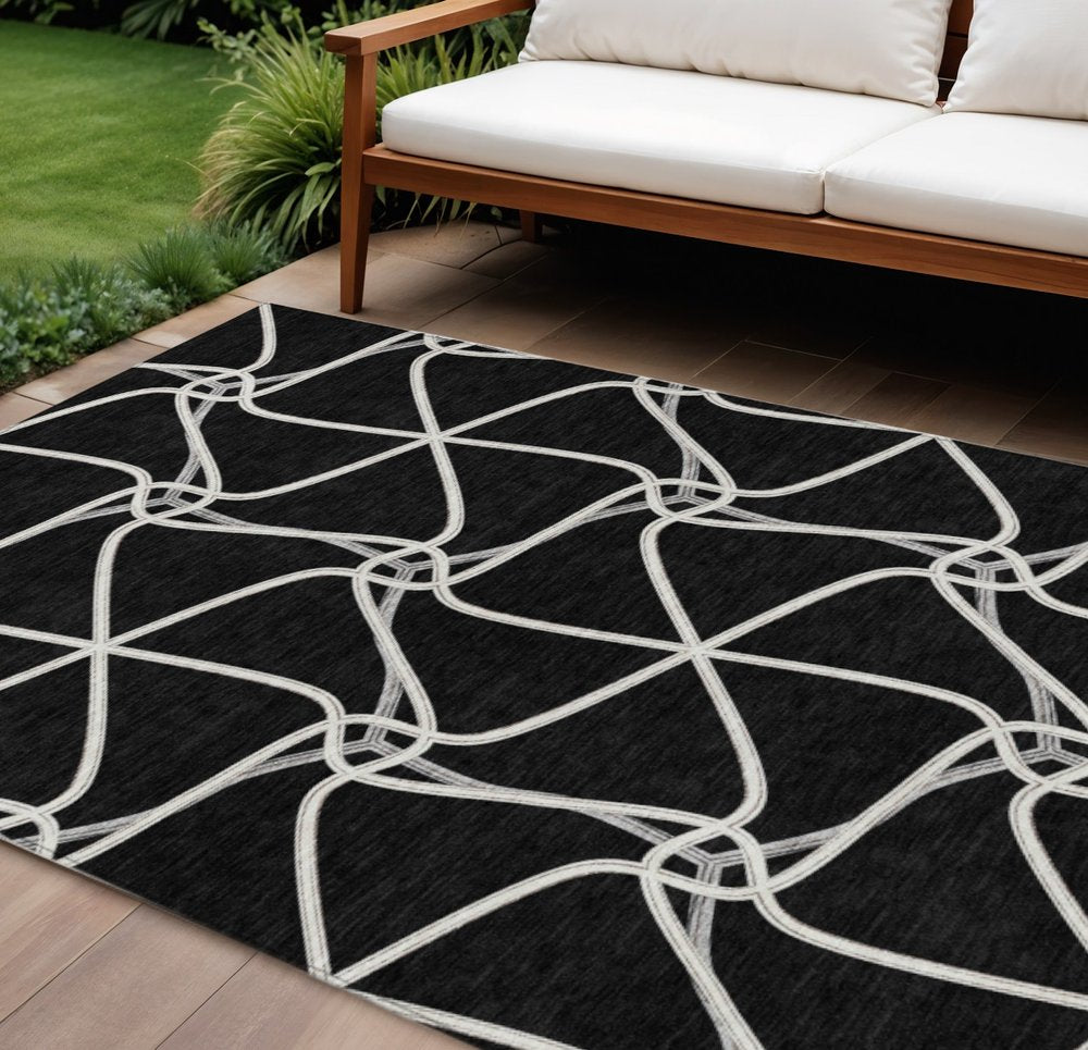 3' X 5' Black And Ivory Geometric Washable Indoor Outdoor Area Rug HomeRoots