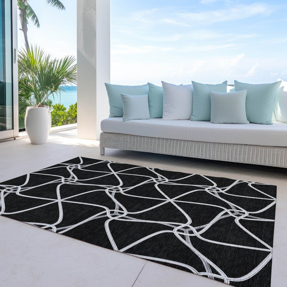 3' X 5' Black And Ivory Geometric Washable Indoor Outdoor Area Rug HomeRoots