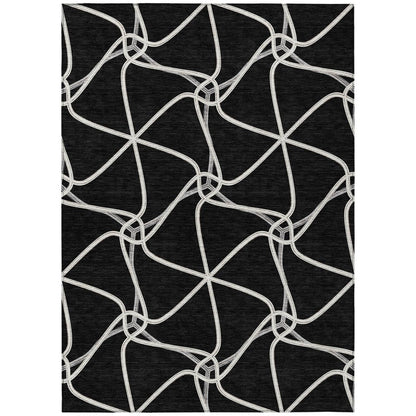 3' X 5' Black And Ivory Geometric Washable Indoor Outdoor Area Rug HomeRoots