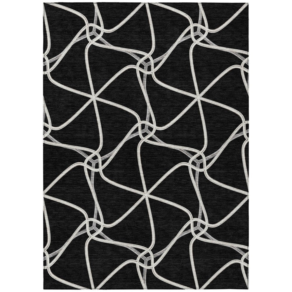 3' X 5' Black And Ivory Geometric Washable Indoor Outdoor Area Rug — view 70