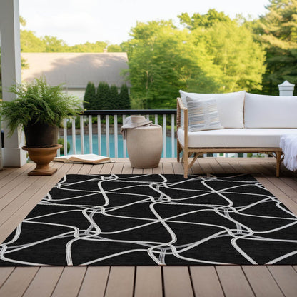 3' X 5' Black And Ivory Geometric Washable Indoor Outdoor Area Rug HomeRoots