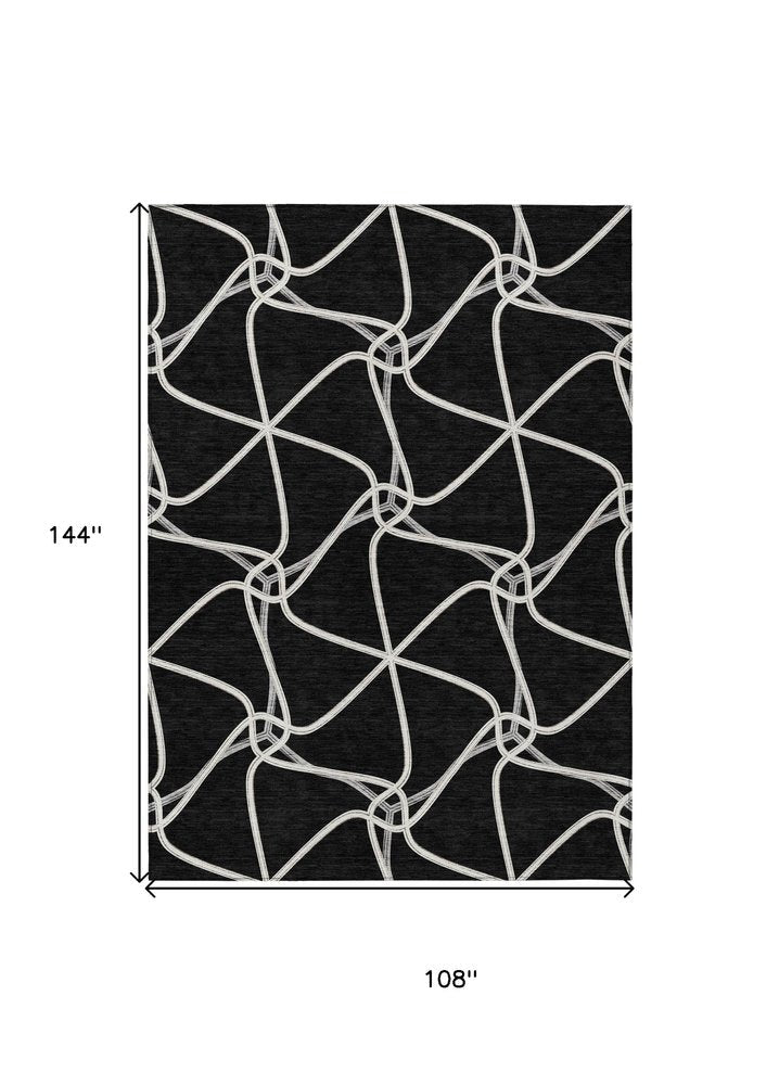 3' X 5' Black And Ivory Geometric Washable Indoor Outdoor Area Rug HomeRoots