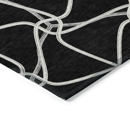 3' X 5' Black And Ivory Geometric Washable Indoor Outdoor Area Rug HomeRoots