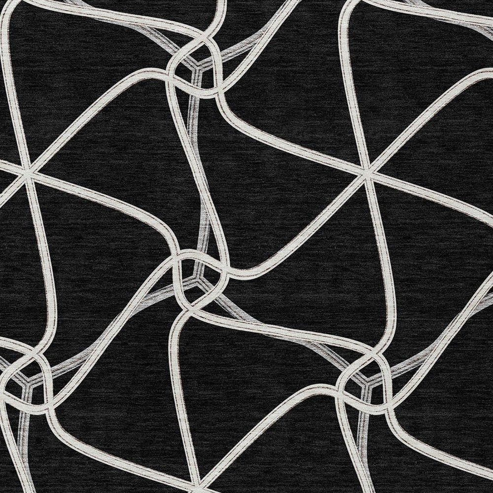 3' X 5' Black And Ivory Geometric Washable Indoor Outdoor Area Rug — view 94