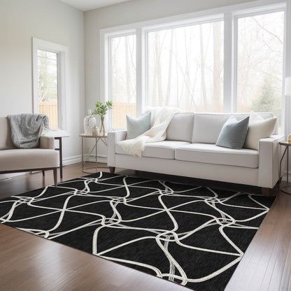 3' X 5' Black And Ivory Geometric Washable Indoor Outdoor Area Rug HomeRoots