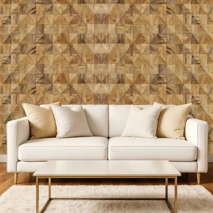 Brown 3D Embossed Diamond Teak Reclaimed Wood Decorative Wall Panels HomeRoots