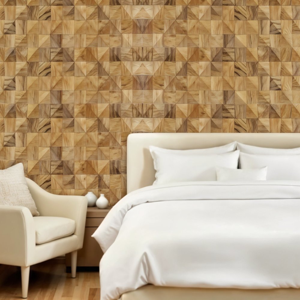 Brown 3D Embossed Diamond Teak Reclaimed Wood Decorative Wall Panels — view 4