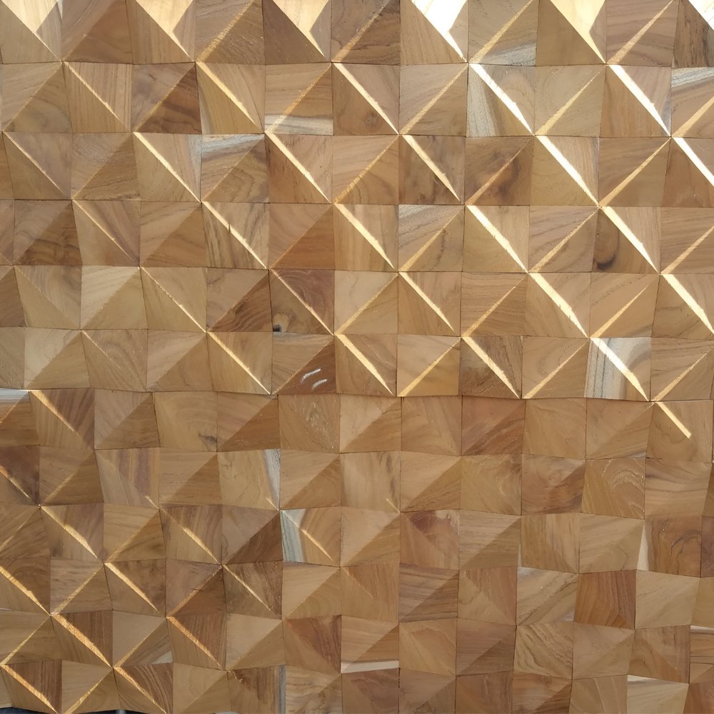 Brown 3D Embossed Diamond Teak Reclaimed Wood Decorative Wall Panels — view 1