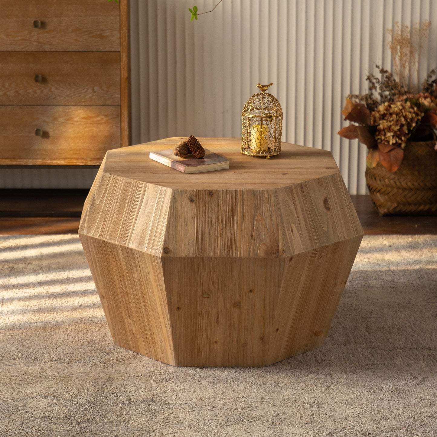 31.50" Octagonal Wooden American Retro Style Coffee Table - FurniFindUSA