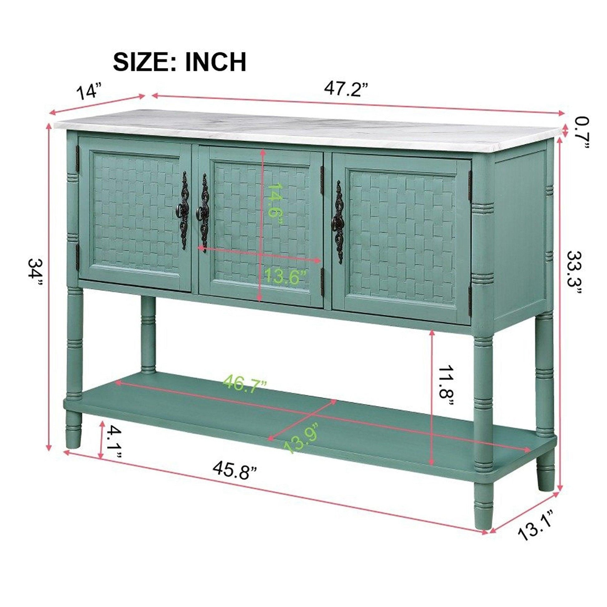 Entryway Table with artificial stone look tabletop 47'' Farmhouse & Modern Console Table with Storage Green - FurniFindUSA