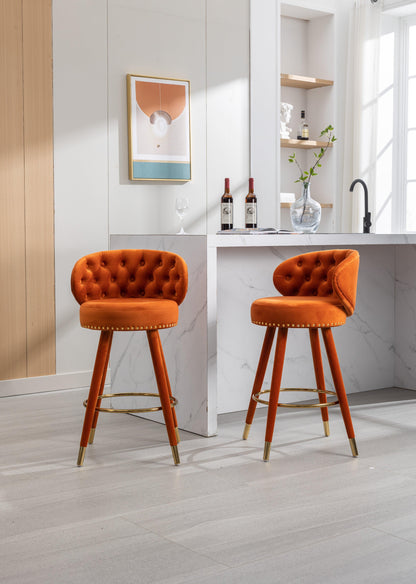 COOLMORE Counter Height Bar Stools Set of 2 for Kitchen Counter Solid Wood Legs with a fixed height of 360 degrees - FurniFindUSA