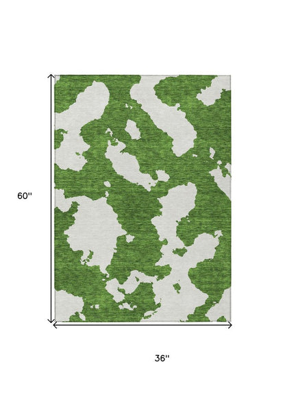 3' X 5' Green And Ivory Abstract Washable Indoor Outdoor Area Rug HomeRoots
