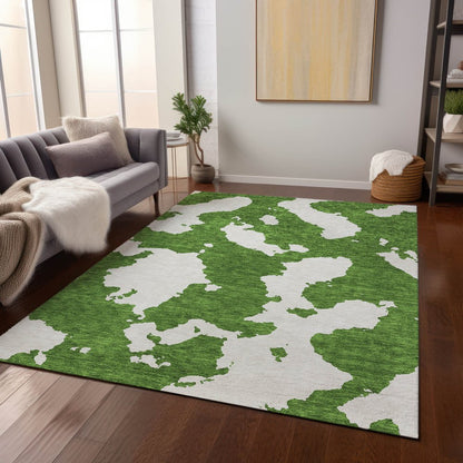 3' X 5' Green And Ivory Abstract Washable Indoor Outdoor Area Rug HomeRoots