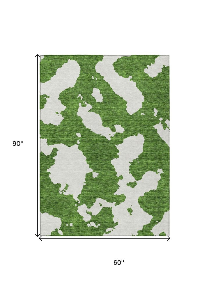 3' X 5' Green And Ivory Abstract Washable Indoor Outdoor Area Rug — view 21