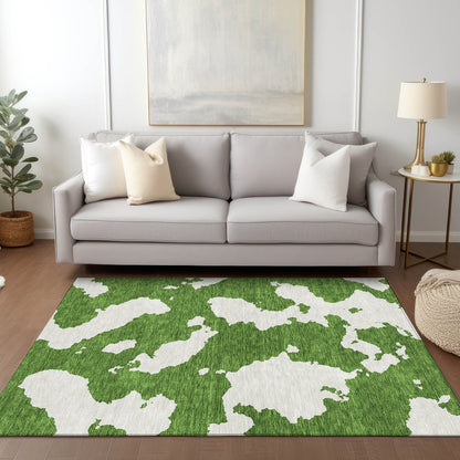 3' X 5' Green And Ivory Abstract Washable Indoor Outdoor Area Rug HomeRoots