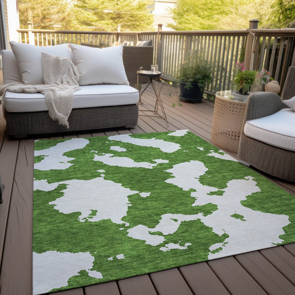 3' X 5' Green And Ivory Abstract Washable Indoor Outdoor Area Rug — view 30