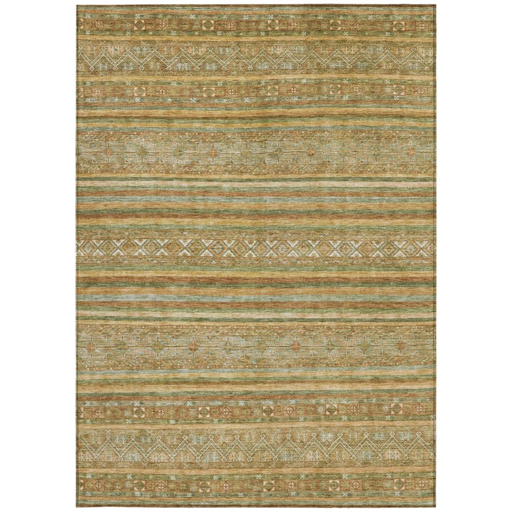 5' X 8' Artichoke Green Gold And Beige Southwestern Washable Indoor Outdoor Area Rug — view 6