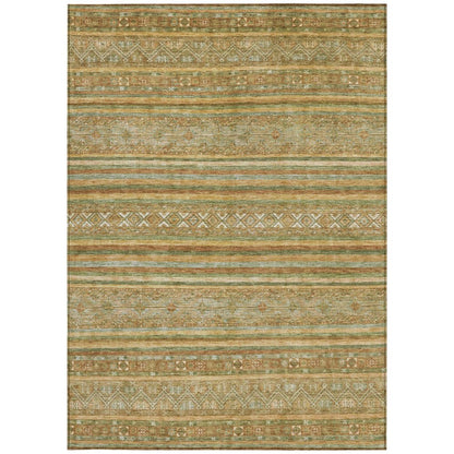 5' X 8' Artichoke Green Gold And Beige Southwestern Washable Indoor Outdoor Area Rug