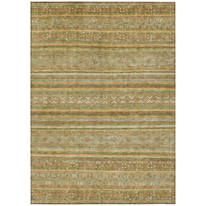 5' X 8' Artichoke Green Gold And Beige Southwestern Washable Indoor Outdoor Area Rug HomeRoots