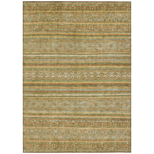 5' X 8' Artichoke Green Gold And Beige Southwestern Washable Indoor Outdoor Area Rug