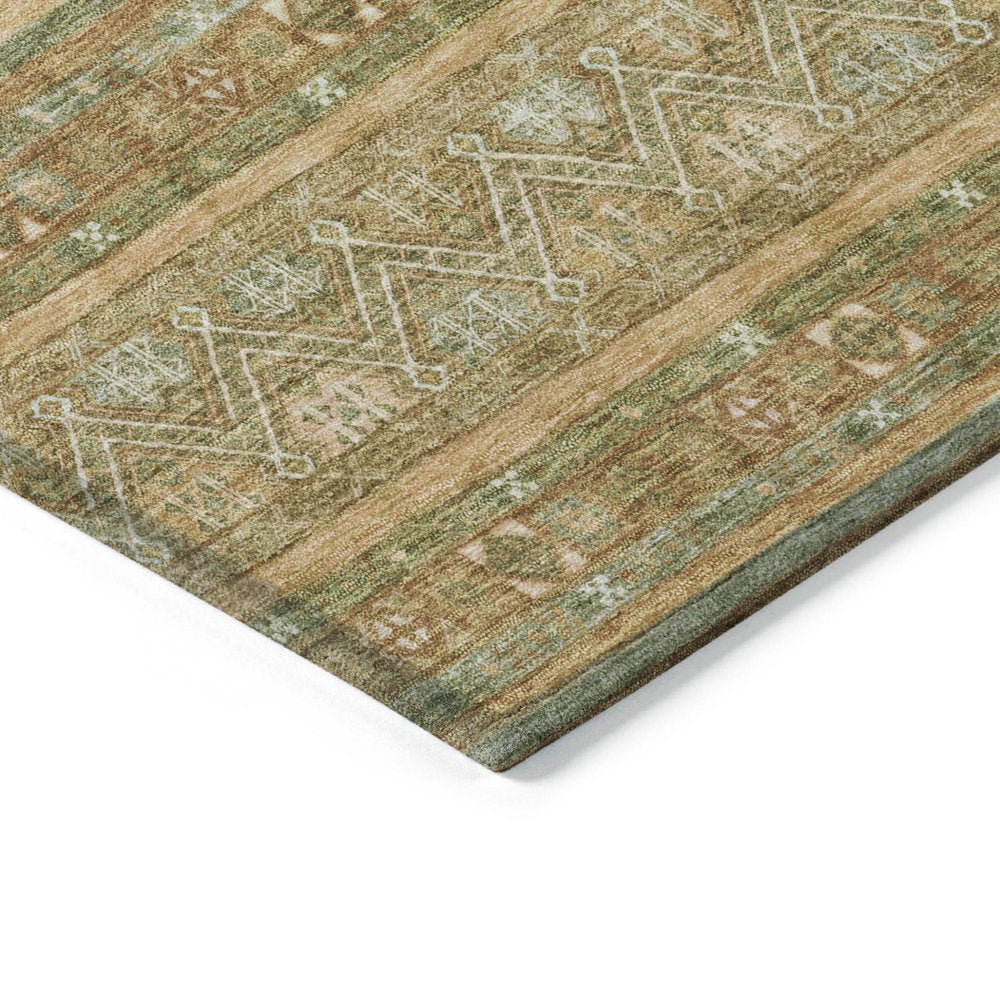 5' X 8' Artichoke Green Gold And Beige Southwestern Washable Indoor Outdoor Area Rug — view 3