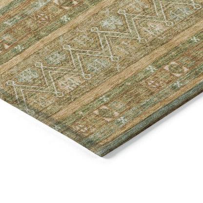 5' X 8' Artichoke Green Gold And Beige Southwestern Washable Indoor Outdoor Area Rug HomeRoots